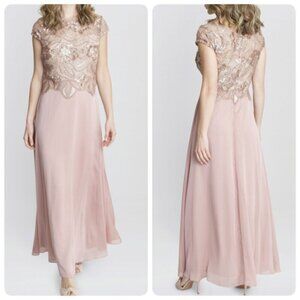 Alex Evenings Sequin Embroidered Evening Gown Sz 6 Rose Gold